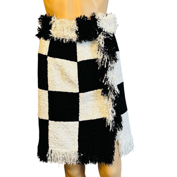 MSGM Milano Black and White Checkered Fringe Short Viscose Skirt 40 S 27" Waist - Picture 1 of 11